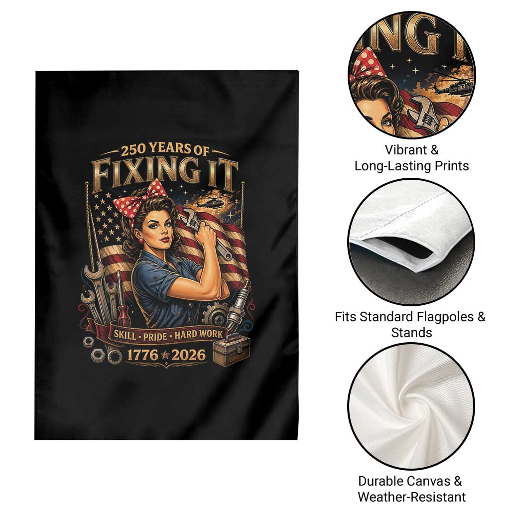 Patriotic Rosie Mechanic Feminist Pride Garden Flag 250 Years Of Fixing It TS12 Print Your Wear