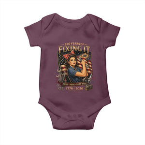 Patriotic Rosie Mechanic Feminist Pride Baby Onesie 250 Years Of Fixing It TS12 Maroon Print Your Wear