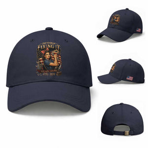 Patriotic Rosie Mechanic Feminist Pride Baseball Cap 250 Years Of Fixing It TS12 Baseball Cap Universal Fit Navy Print Your Wear