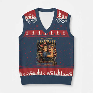 Patriotic Rosie Mechanic Feminist Pride V-Neck Knit Sweater Vest 250 Years Of Fixing It TS12 Navy Red Print Your Wear