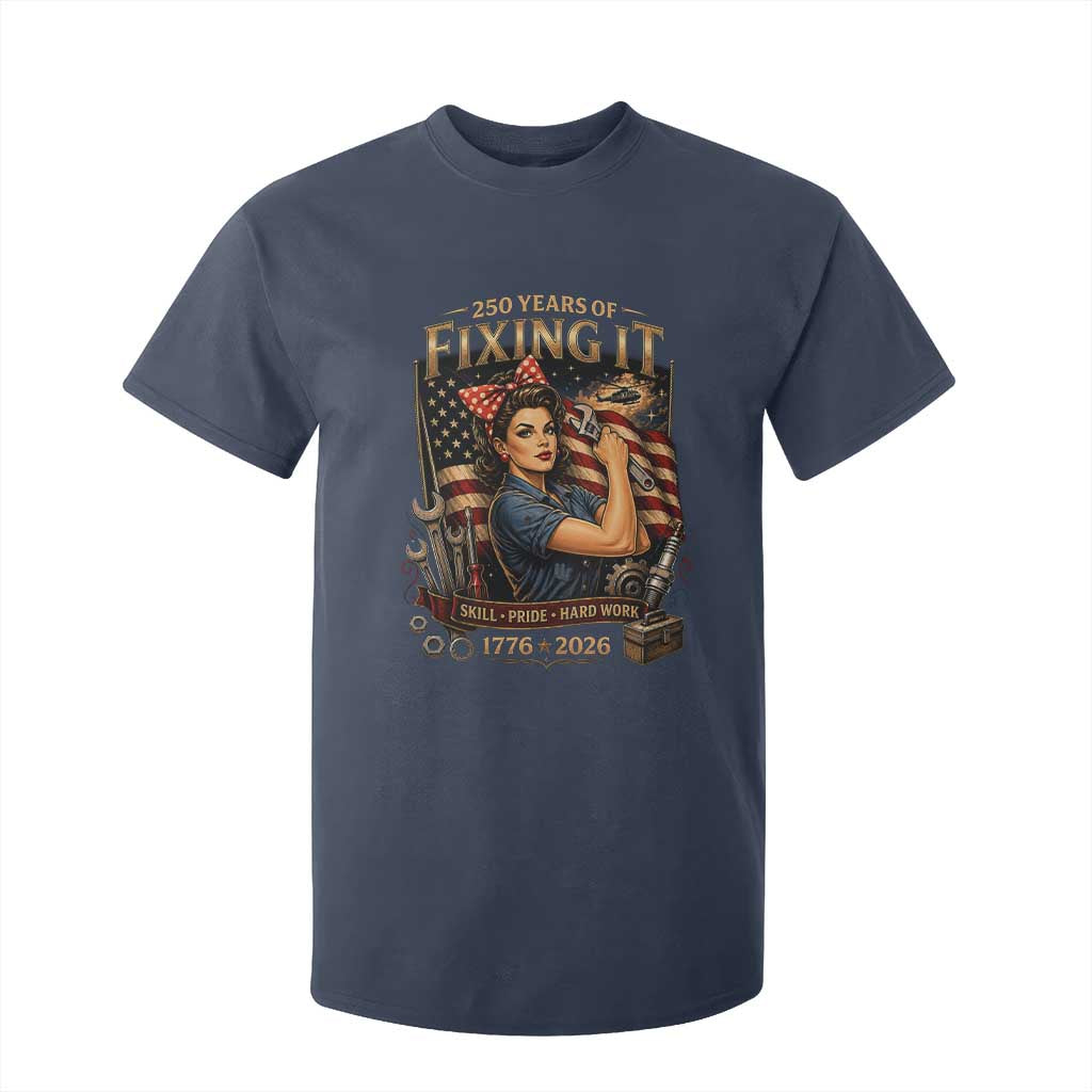 Patriotic Rosie Mechanic Feminist Pride T Shirt For Kid 250 Years Of Fixing It TS12 Navy Print Your Wear