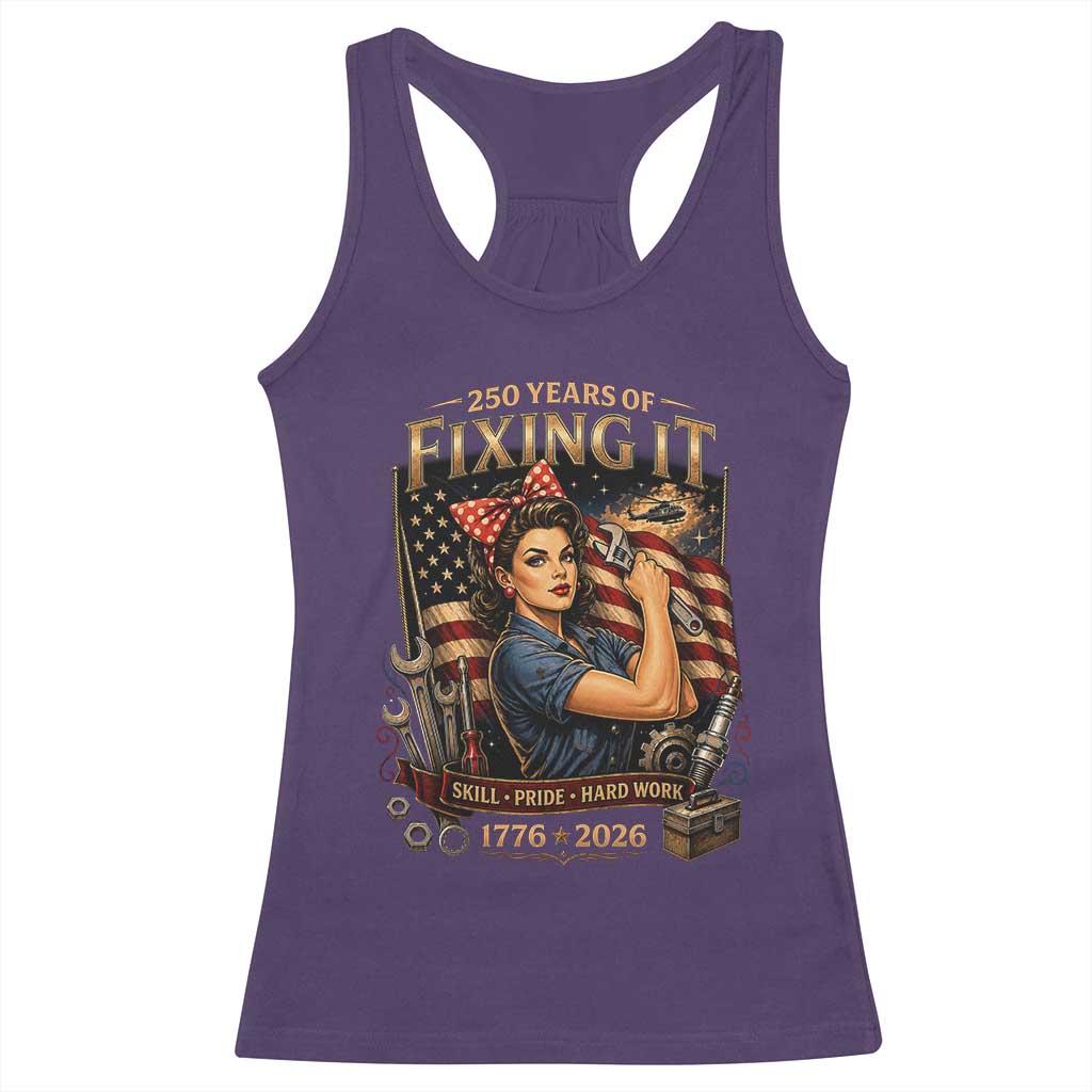 Patriotic Rosie Mechanic Feminist Pride Racerback Tank Top 250 Years Of Fixing It TS12 Purple Print Your Wear