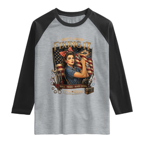 Patriotic Rosie Mechanic Feminist Pride Raglan Shirt 250 Years Of Fixing It TS12 Heather Gray Black Print Your Wear