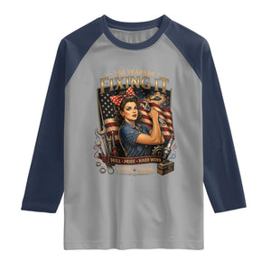Patriotic Rosie Mechanic Feminist Pride Raglan Shirt 250 Years Of Fixing It TS12 Sport Gray Navy Print Your Wear