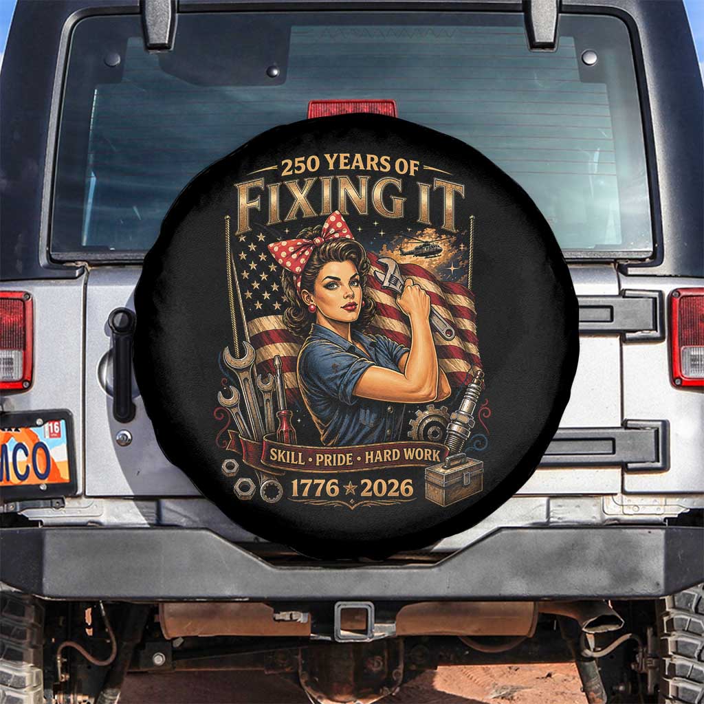 Patriotic Rosie Mechanic Feminist Pride Spare Tire Cover 250 Years Of Fixing It TS12 No hole Black Print Your Wear