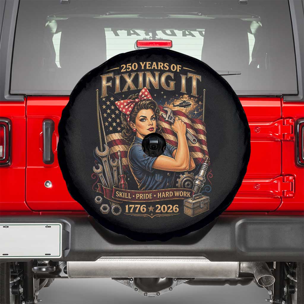 Patriotic Rosie Mechanic Feminist Pride Spare Tire Cover 250 Years Of Fixing It TS12 Black Print Your Wear