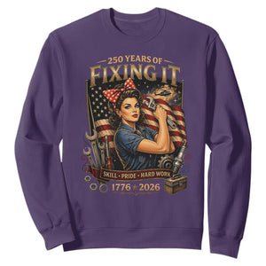 Patriotic Rosie Mechanic Feminist Pride Sweatshirt 250 Years Of Fixing It TS12 Purple Print Your Wear