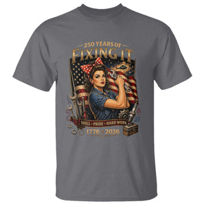 Patriotic Rosie Mechanic Feminist Pride T Shirt 250 Years Of Fixing It TS12 Charcoal Print Your Wear