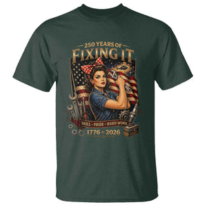 Patriotic Rosie Mechanic Feminist Pride T Shirt 250 Years Of Fixing It TS12 Dark Forest Green Print Your Wear