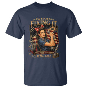 Patriotic Rosie Mechanic Feminist Pride T Shirt 250 Years Of Fixing It TS12 Navy Print Your Wear