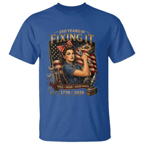 Patriotic Rosie Mechanic Feminist Pride T Shirt 250 Years Of Fixing It TS12 Royal Blue Print Your Wear