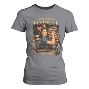 Patriotic Rosie Mechanic Feminist Pride T Shirt For Women 250 Years Of Fixing It TS12 Charcoal Print Your Wear