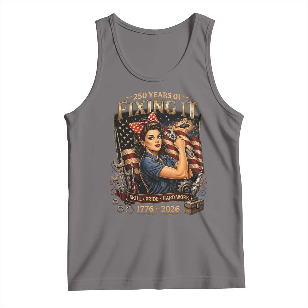 Patriotic Rosie Mechanic Feminist Pride Tank Top 250 Years Of Fixing It TS12 Deep Heather Print Your Wear