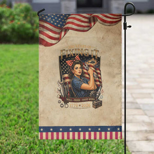 Rosie Mechanic Feminist Pride Patriotic Garden Flag 250 Years Of Fixing It TS12 Classic Rustic Tan Navy Print Your Wear