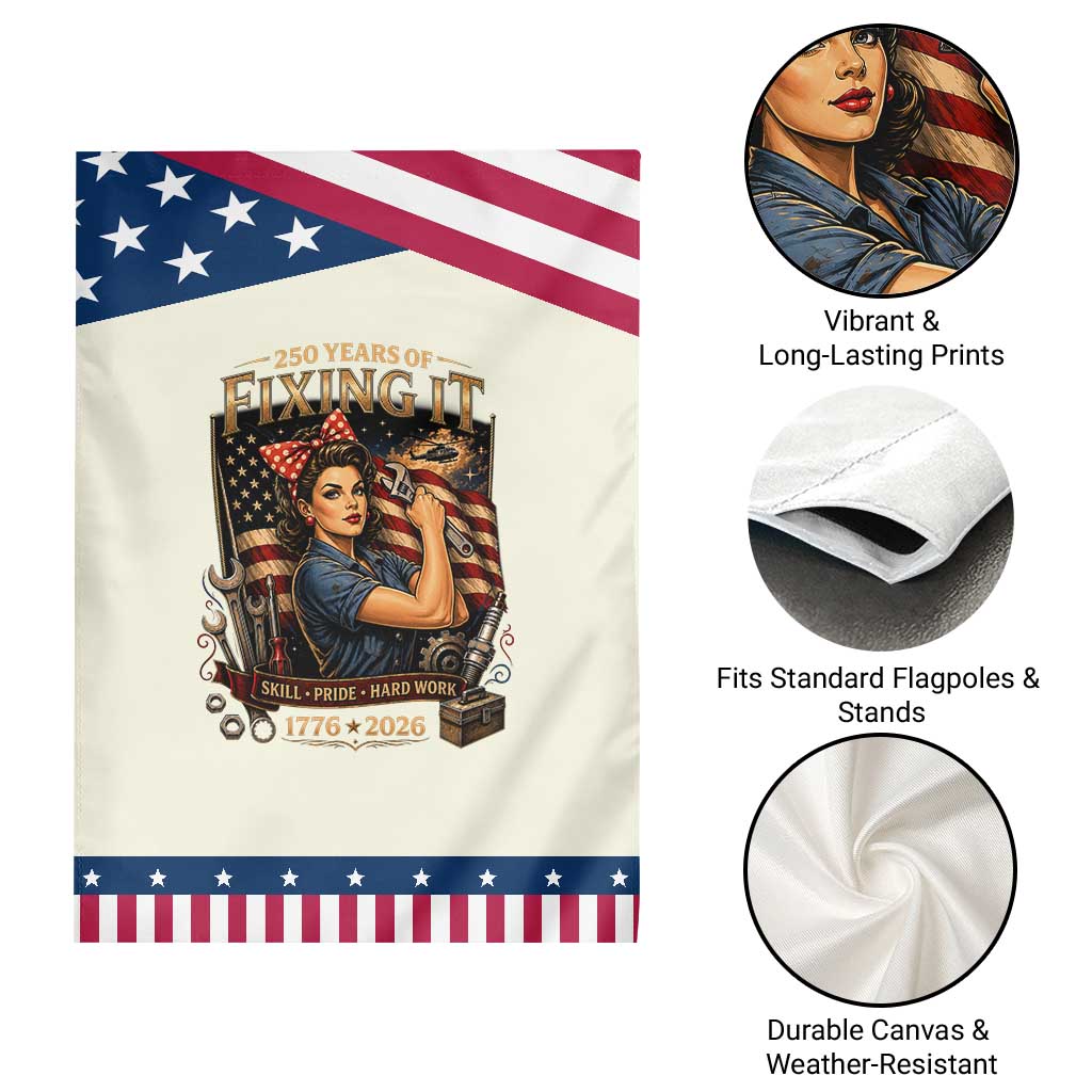 Rosie Mechanic Feminist Pride Patriotic Garden Flag 250 Years Of Fixing It TS12 Print Your Wear