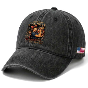 Patriotic Rosie Mechanic Feminist Pride Washed Cotton Baseball Cap 250 Years Of Fixing It TS12 Print Your Wear