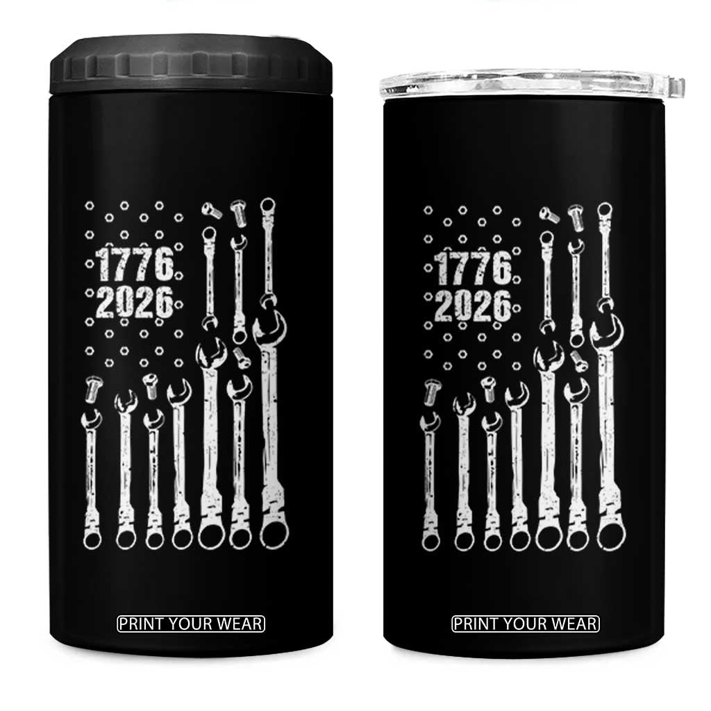 Patriotic Mechanic Gift 4 in 1 Can Cooler Tumbler American Flag Automotive Lover TS12 One Size: 16 oz Black Print Your Wear