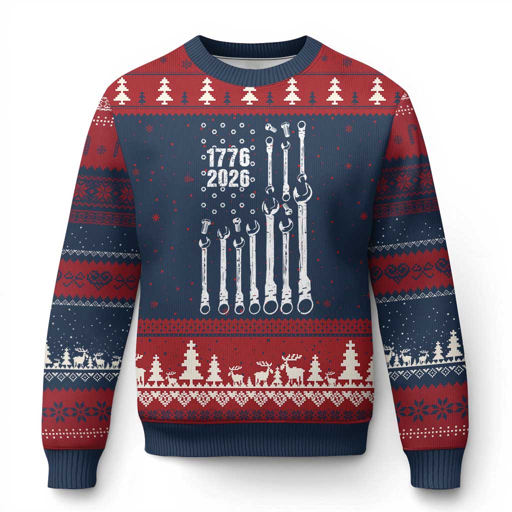 Patriotic Mechanic Gift Ugly Christmas Sweater American Flag Automotive Lover TS12 Navy Red Print Your Wear