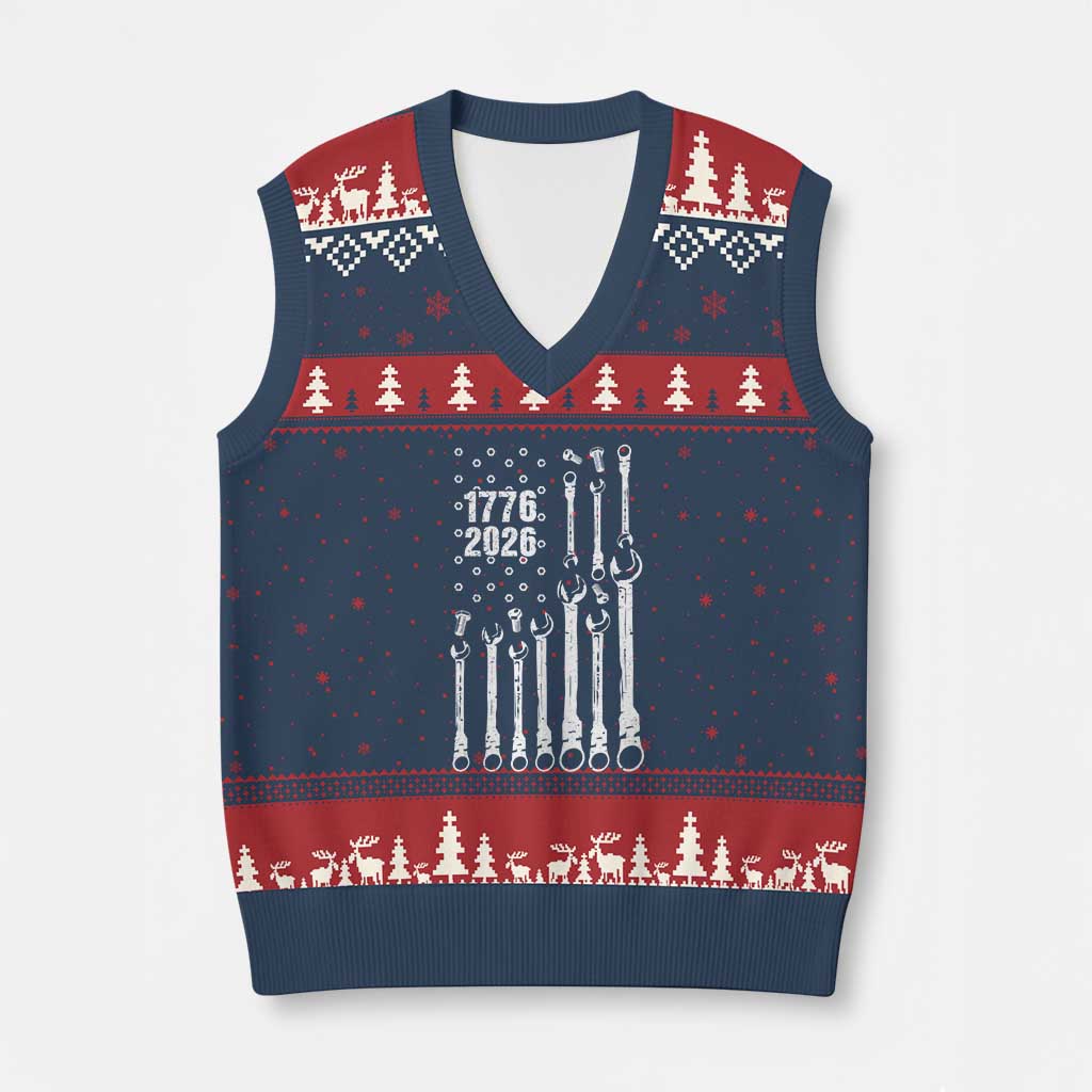Patriotic Mechanic Gift V-Neck Knit Sweater Vest American Flag Automotive Lover TS12 Navy Red Print Your Wear