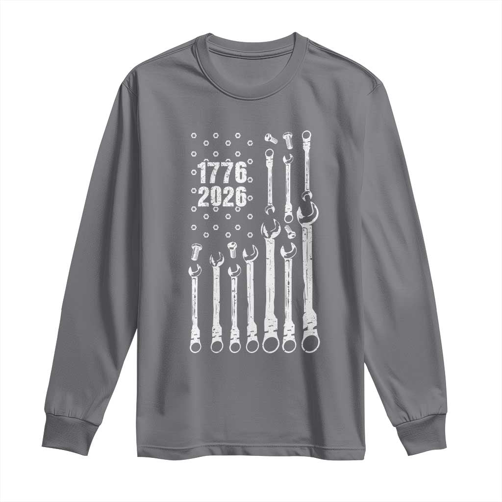 Patriotic Mechanic Gift Long Sleeve Shirt American Flag Automotive Lover TS12 Charcoal Print Your Wear