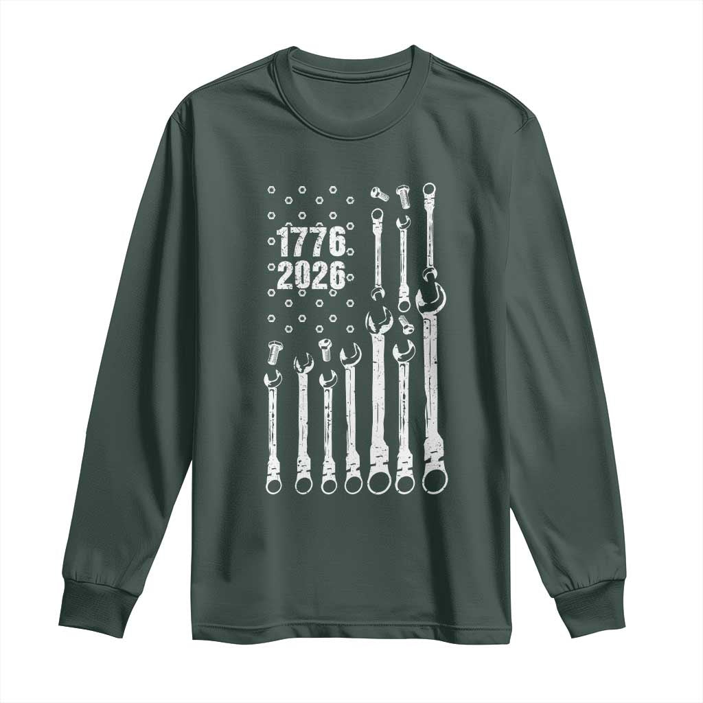 Patriotic Mechanic Gift Long Sleeve Shirt American Flag Automotive Lover TS12 Dark Forest Green Print Your Wear