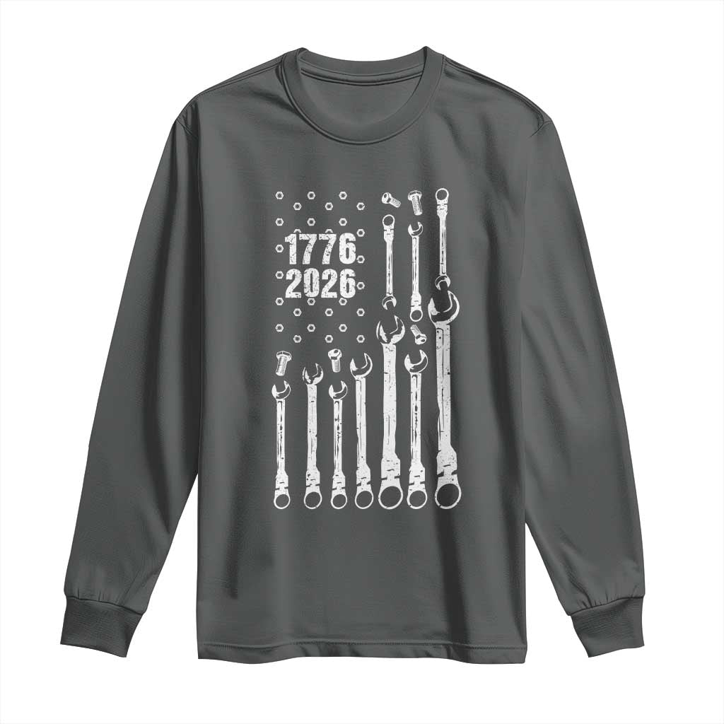 Patriotic Mechanic Gift Long Sleeve Shirt American Flag Automotive Lover TS12 Dark Heather Print Your Wear
