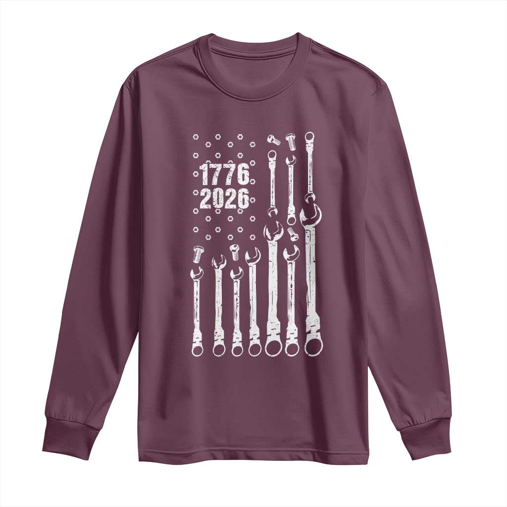 Patriotic Mechanic Gift Long Sleeve Shirt American Flag Automotive Lover TS12 Maroon Print Your Wear