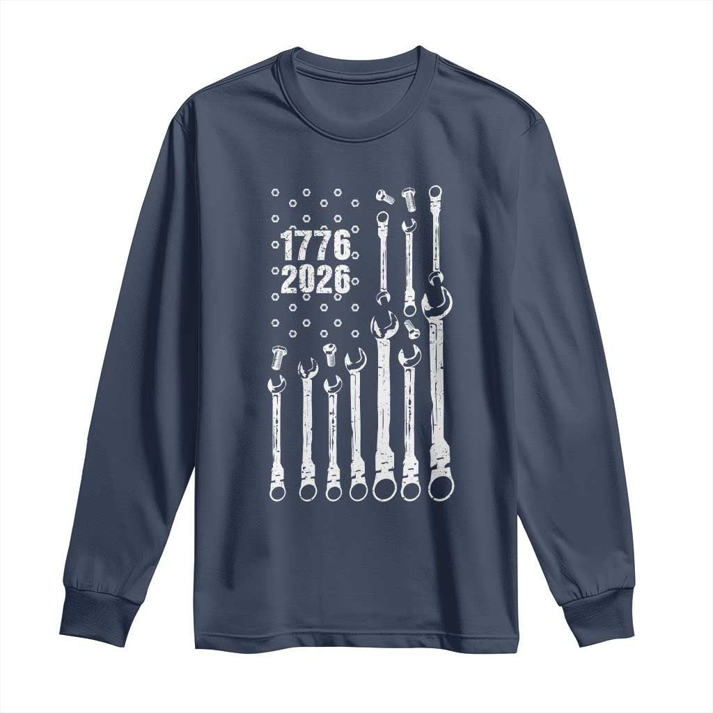 Patriotic Mechanic Gift Long Sleeve Shirt American Flag Automotive Lover TS12 Navy Print Your Wear