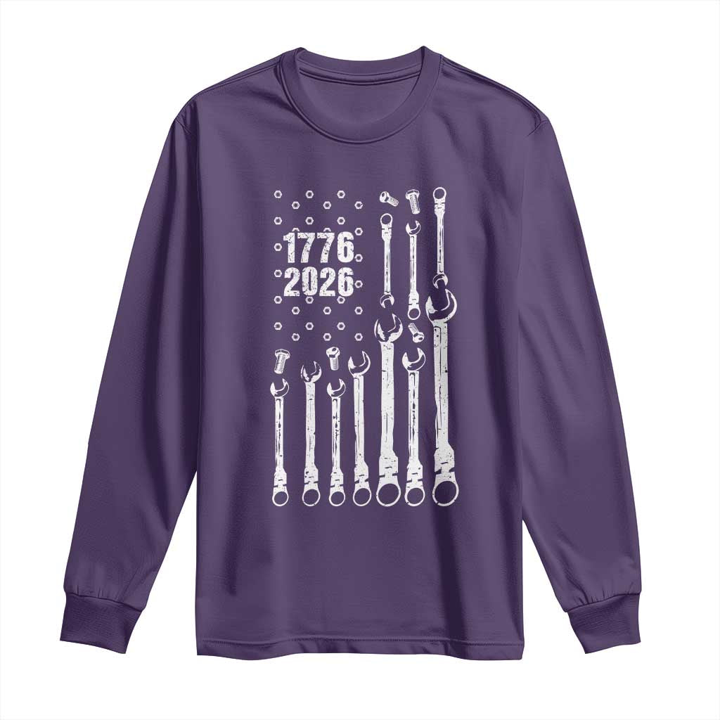 Patriotic Mechanic Gift Long Sleeve Shirt American Flag Automotive Lover TS12 Purple Print Your Wear