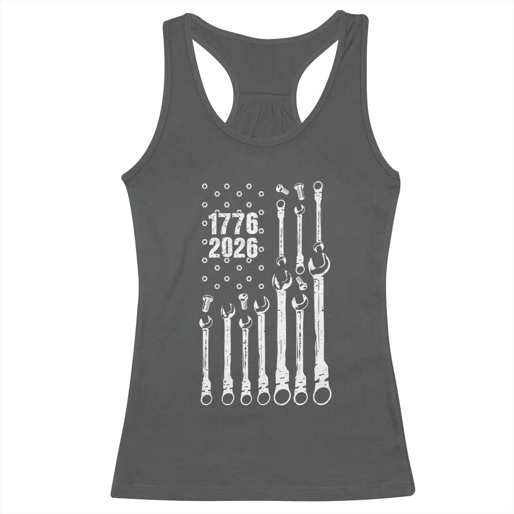 Patriotic Mechanic Gift Racerback Tank Top American Flag Automotive Lover TS12 Dark Heather Print Your Wear