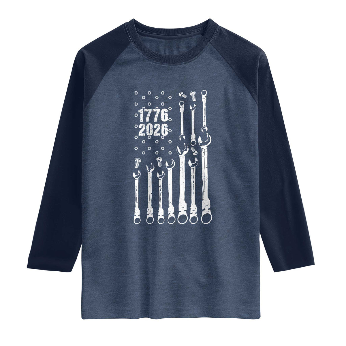 Patriotic Mechanic Gift Raglan Shirt American Flag Automotive Lover TS12 Heather Denim Navy Print Your Wear