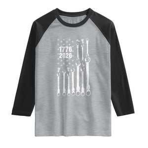 Patriotic Mechanic Gift Raglan Shirt American Flag Automotive Lover TS12 Heather Gray Black Print Your Wear