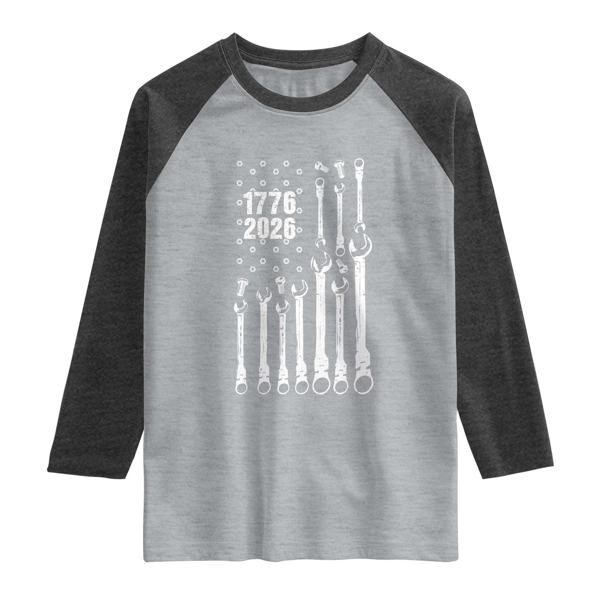 Patriotic Mechanic Gift Raglan Shirt American Flag Automotive Lover TS12 Heather Gray Heather Charcoal Print Your Wear