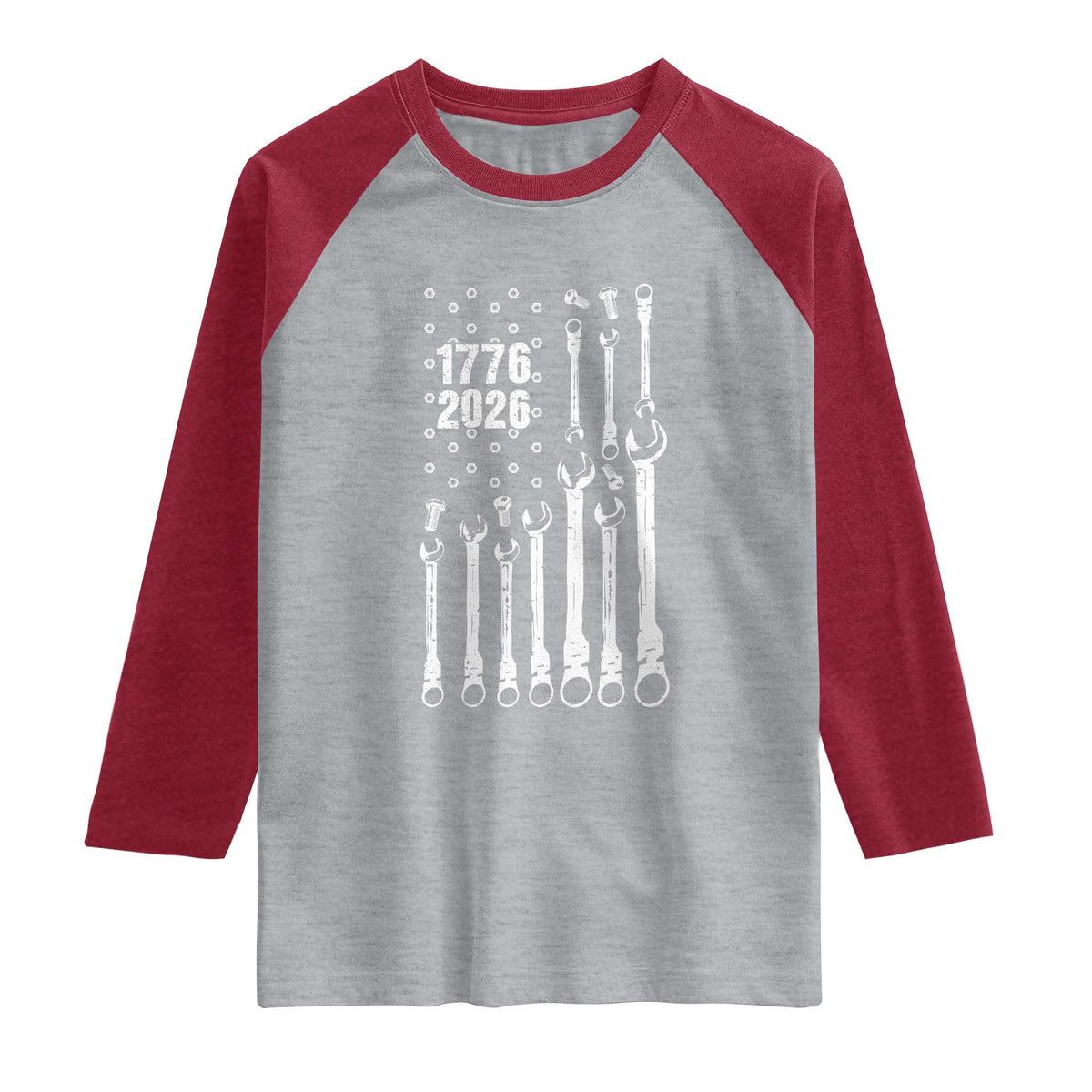 Patriotic Mechanic Gift Raglan Shirt American Flag Automotive Lover TS12 Heather Gray Heather Red Print Your Wear