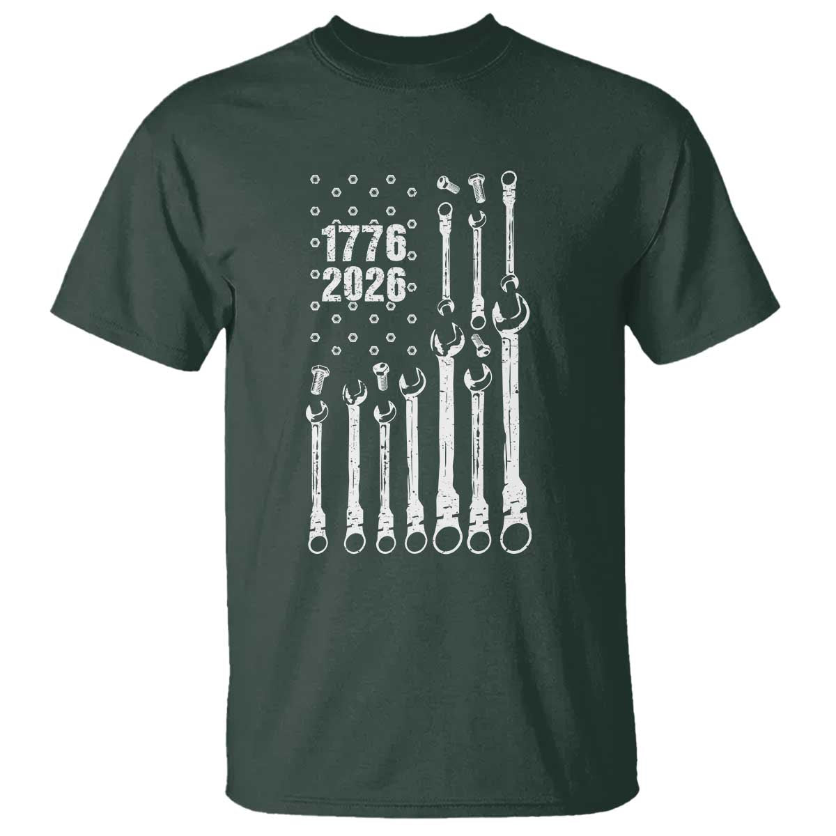 Patriotic Mechanic Gift T Shirt American Flag Automotive Lover TS12 Dark Forest Green Print Your Wear