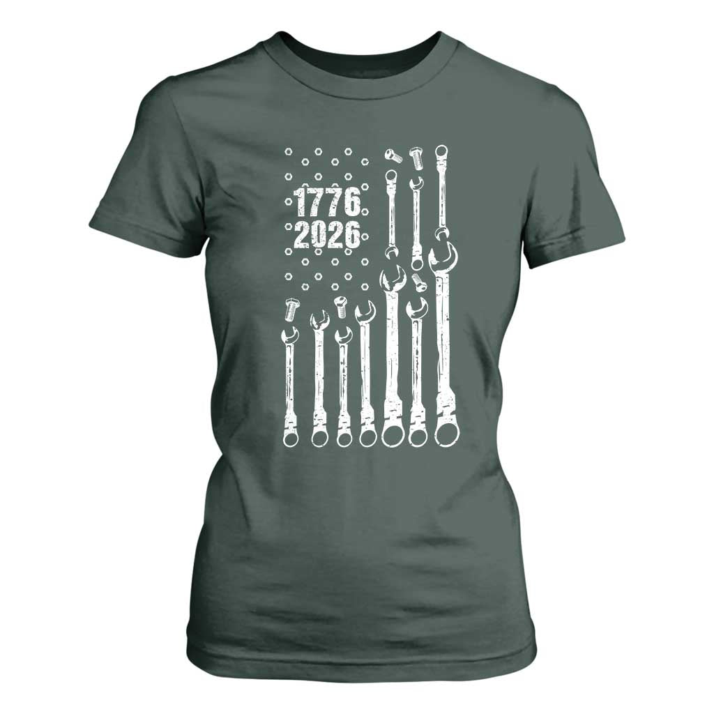 Patriotic Mechanic Gift T Shirt For Women American Flag Automotive Lover TS12 Dark Forest Green Print Your Wear