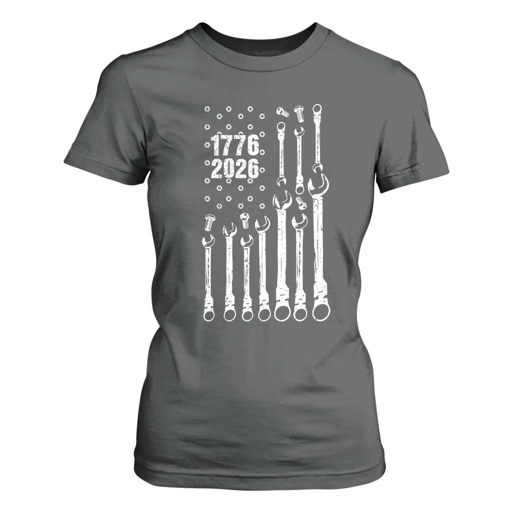 Patriotic Mechanic Gift T Shirt For Women American Flag Automotive Lover TS12 Dark Heather Print Your Wear