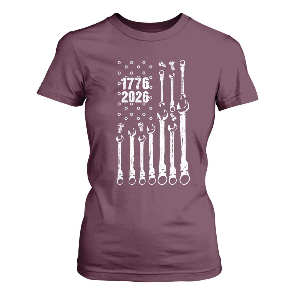Patriotic Mechanic Gift T Shirt For Women American Flag Automotive Lover TS12 Maroon Print Your Wear