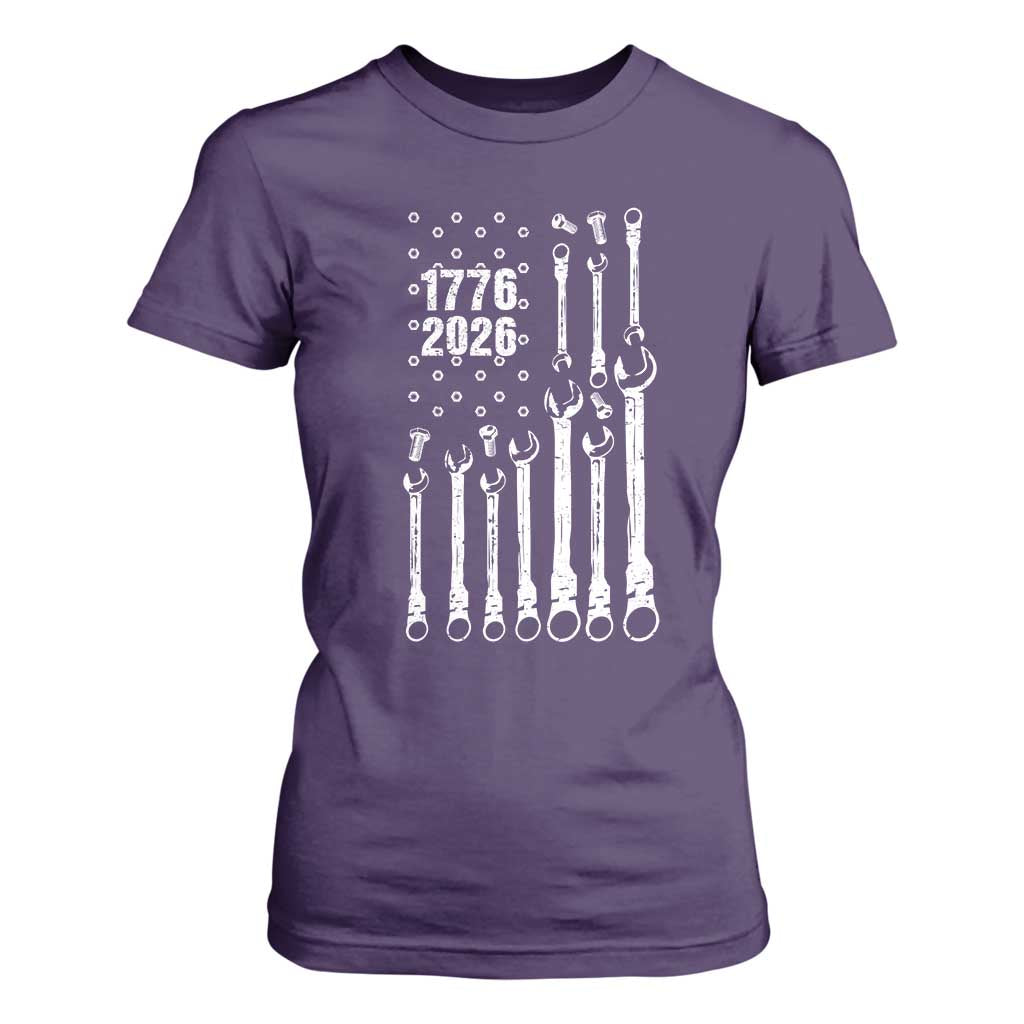 Patriotic Mechanic Gift T Shirt For Women American Flag Automotive Lover TS12 Purple Print Your Wear
