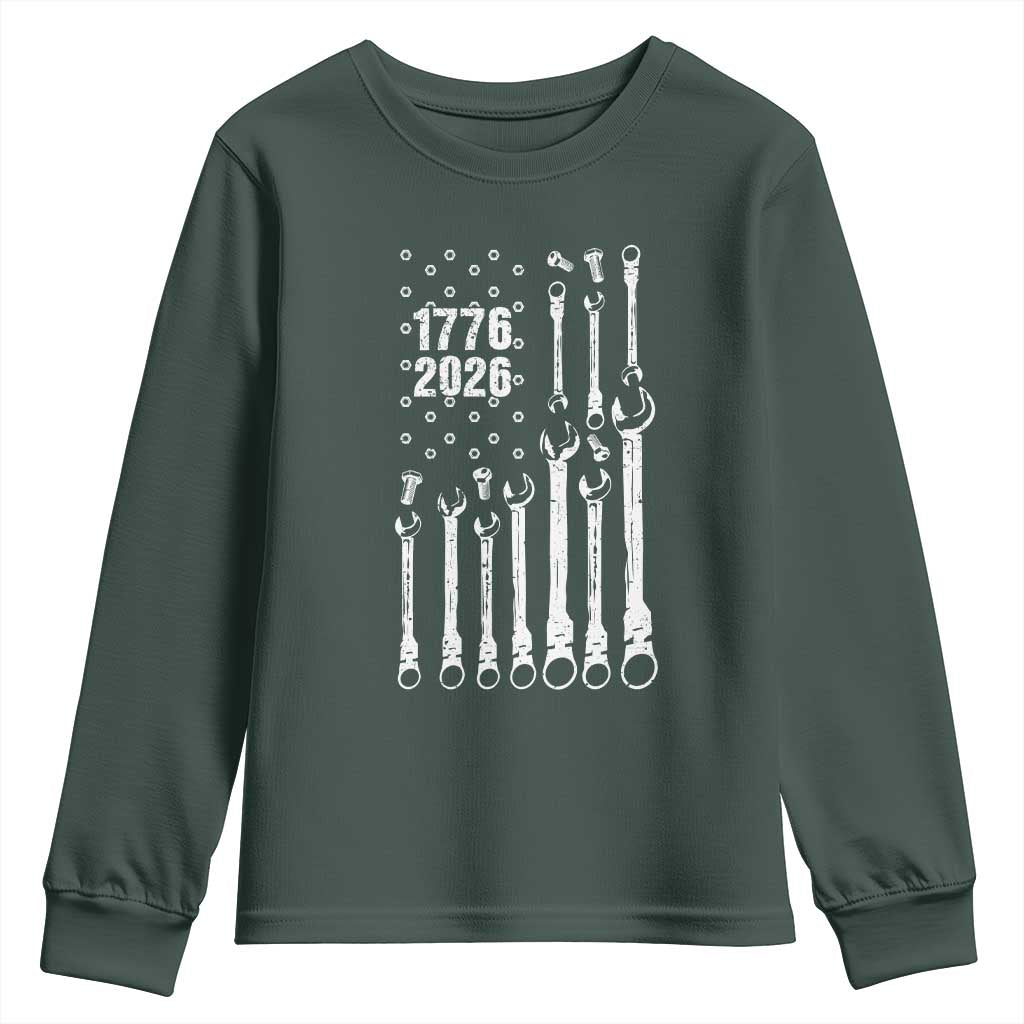 Patriotic Mechanic Gift Youth Sweatshirt American Flag Automotive Lover TS12 Dark Forest Green Print Your Wear