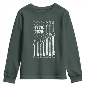 Patriotic Mechanic Gift Youth Sweatshirt American Flag Automotive Lover TS12 Dark Forest Green Print Your Wear