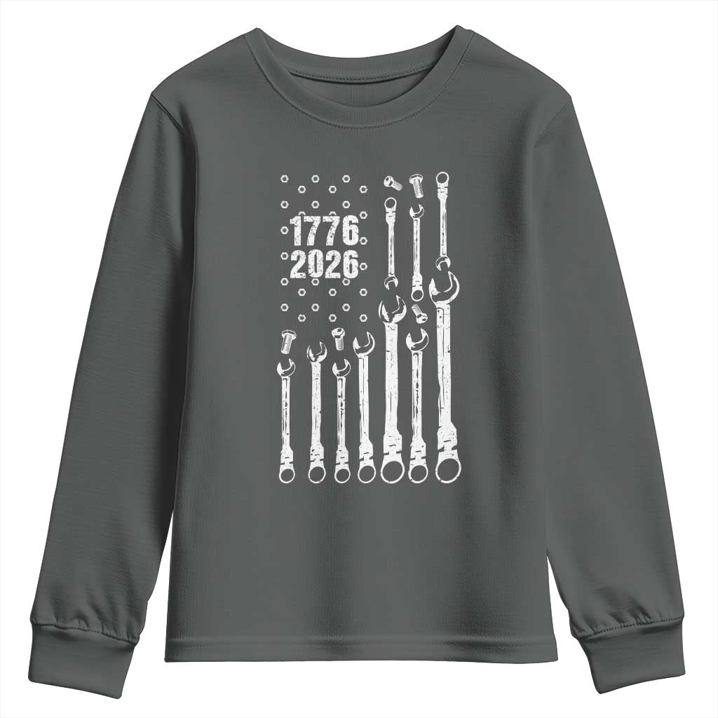 Patriotic Mechanic Gift Youth Sweatshirt American Flag Automotive Lover TS12 Dark Heather Print Your Wear