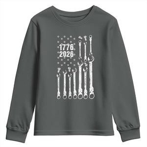 Patriotic Mechanic Gift Youth Sweatshirt American Flag Automotive Lover TS12 Dark Heather Print Your Wear