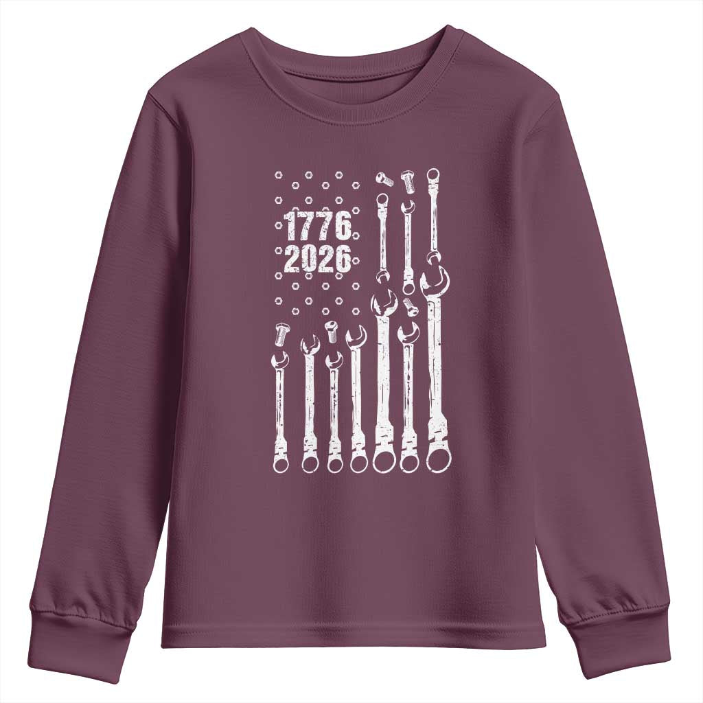 Patriotic Mechanic Gift Youth Sweatshirt American Flag Automotive Lover TS12 Maroon Print Your Wear