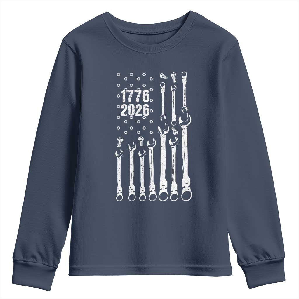 Patriotic Mechanic Gift Youth Sweatshirt American Flag Automotive Lover TS12 Navy Print Your Wear