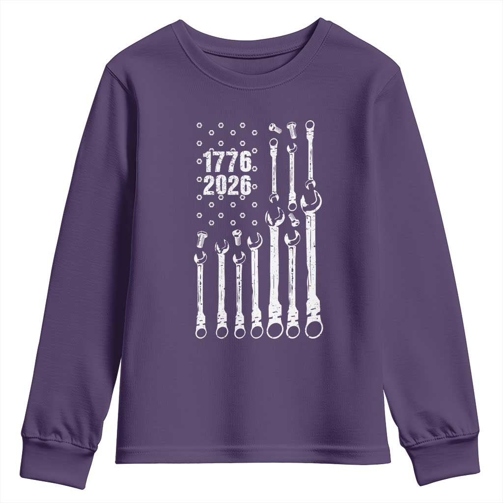 Patriotic Mechanic Gift Youth Sweatshirt American Flag Automotive Lover TS12 Purple Print Your Wear