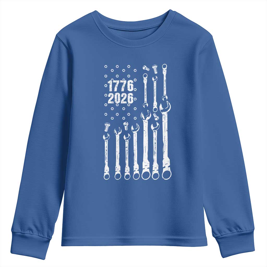 Patriotic Mechanic Gift Youth Sweatshirt American Flag Automotive Lover TS12 Royal Blue Print Your Wear