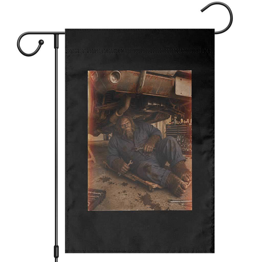 Bigfoot Mechanic Meme Garden Flag Funny Sasquatch Fixing Cars TS12 Black Print Your Wear