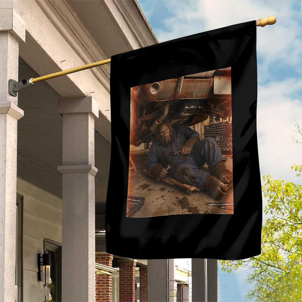 Bigfoot Mechanic Meme Garden Flag Funny Sasquatch Fixing Cars TS12 Print Your Wear