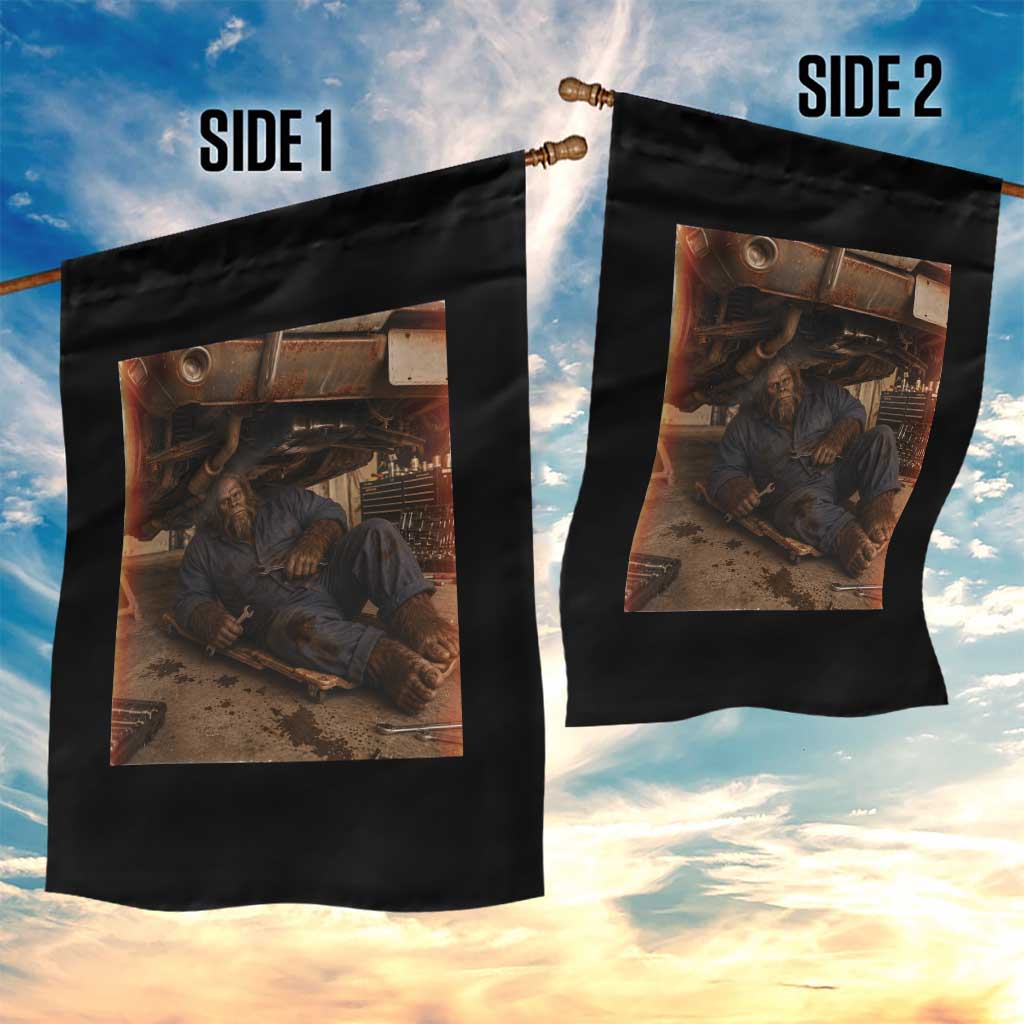 Bigfoot Mechanic Meme Garden Flag Funny Sasquatch Fixing Cars TS12 Print Your Wear